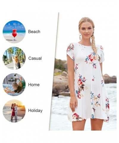 2024 Womens Summer Short Sleeve Dresses Casual Loose Crewneck Dress Swing Comfy Beach Sundress with Pockets W-lily $16.80 Dre...