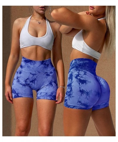 High Waist Workout Shorts for Women Seamless Scrunch Butt Lifting Short Gym Smile Contour Cycling Biker Shorts B-deepblue Tie...