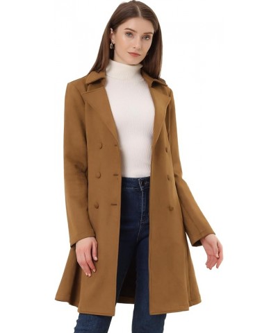 Women's Faux Suede Jacket Double Breasted Notched Lapel Winter Long Trench Coat Brown $28.59 Coats