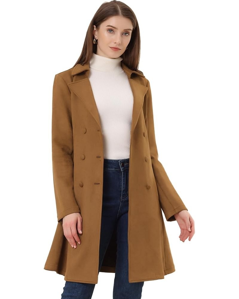 Women's Faux Suede Jacket Double Breasted Notched Lapel Winter Long Trench Coat Brown $28.59 Coats