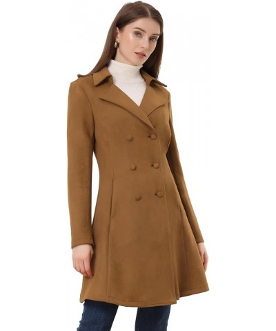 Women's Faux Suede Jacket Double Breasted Notched Lapel Winter Long Trench Coat Brown $28.59 Coats