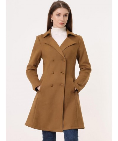 Women's Faux Suede Jacket Double Breasted Notched Lapel Winter Long Trench Coat Brown $28.59 Coats