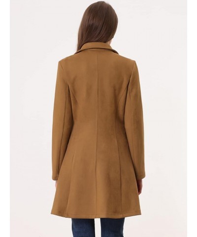 Women's Faux Suede Jacket Double Breasted Notched Lapel Winter Long Trench Coat Brown $28.59 Coats