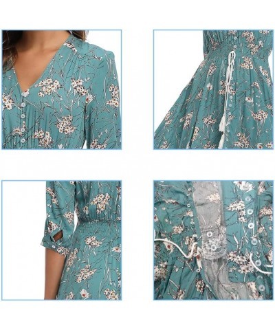 Women's Floral Maxi Dresses with Sleeves Flowy Boho Beach Dress Style A-multi-blue Turqouise $24.00 Dresses