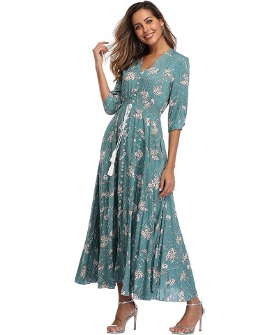 Women's Floral Maxi Dresses with Sleeves Flowy Boho Beach Dress Style A-multi-blue Turqouise $24.00 Dresses