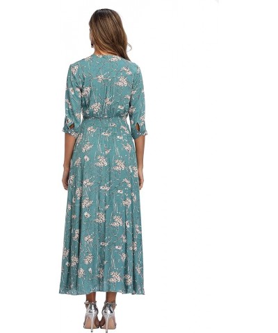 Women's Floral Maxi Dresses with Sleeves Flowy Boho Beach Dress Style A-multi-blue Turqouise $24.00 Dresses