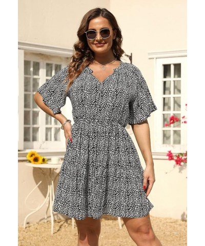 Womens Plus Size Floral Print Boho Casual Layered Swing Skater Dress with Pocket NEM299 Black Leopard $15.75 Dresses