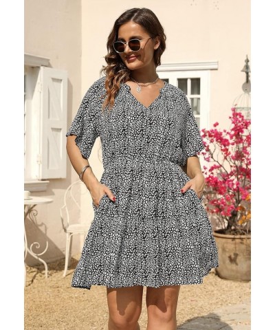 Womens Plus Size Floral Print Boho Casual Layered Swing Skater Dress with Pocket NEM299 Black Leopard $15.75 Dresses