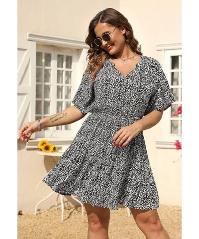 Womens Plus Size Floral Print Boho Casual Layered Swing Skater Dress with Pocket NEM299 Black Leopard $15.75 Dresses