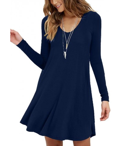 Women's Long Sleeve Casual Swing Simple T-Shirt Loose Dress 02 Navy Blue $13.95 Dresses