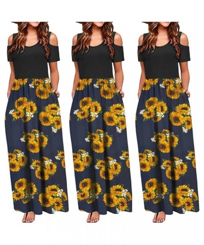 Womens Dresses Floral Print Long High Waist Elastic Maxi Dress Casual Summer Beach Sundress Party Cover Up Dress 06-navy $5.4...