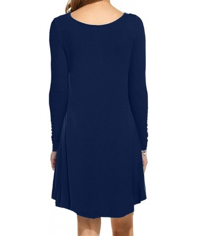 Women's Long Sleeve Casual Swing Simple T-Shirt Loose Dress 02 Navy Blue $13.95 Dresses