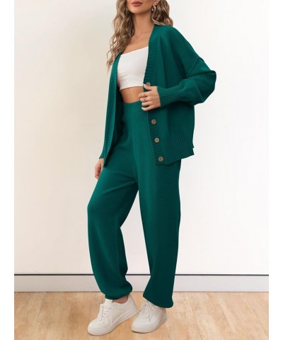 Women's 2 Piece Outfits Sweater Sets Waffle Knit Cardigan and High Waist Pants Lounge Set Teal $21.73 Activewear