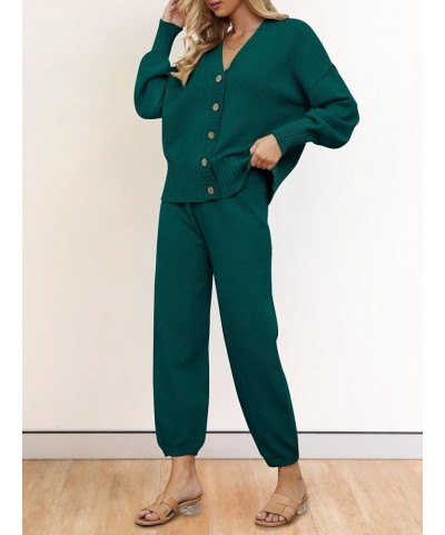 Women's 2 Piece Outfits Sweater Sets Waffle Knit Cardigan and High Waist Pants Lounge Set Teal $21.73 Activewear