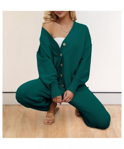 Women's 2 Piece Outfits Sweater Sets Waffle Knit Cardigan and High Waist Pants Lounge Set Teal $21.73 Activewear