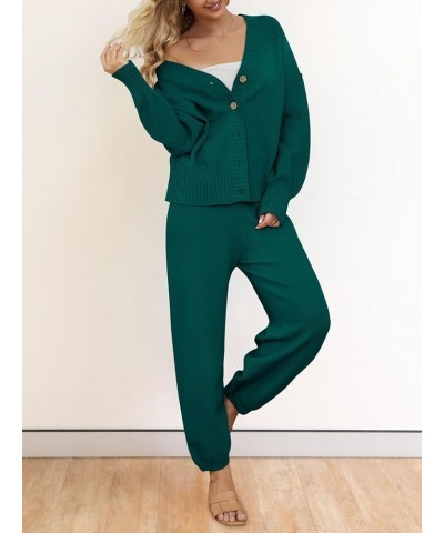 Women's 2 Piece Outfits Sweater Sets Waffle Knit Cardigan and High Waist Pants Lounge Set Teal $21.73 Activewear