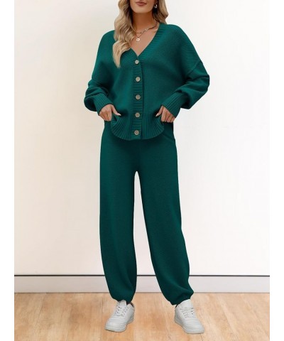 Women's 2 Piece Outfits Sweater Sets Waffle Knit Cardigan and High Waist Pants Lounge Set Teal $21.73 Activewear