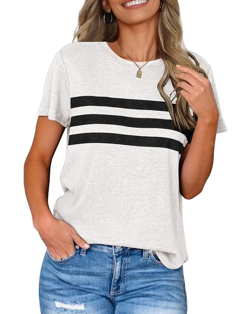 Women's Short Sleeve T Shirts Crewneck Striped Color Block Tunic Tops Loose Casual Summer Tee White $11.25 Tops