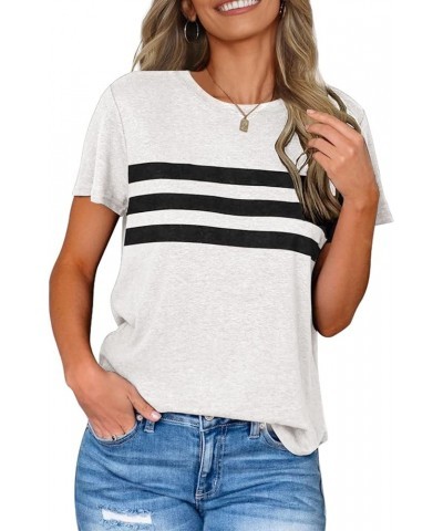 Women's Short Sleeve T Shirts Crewneck Striped Color Block Tunic Tops Loose Casual Summer Tee White $11.25 Tops