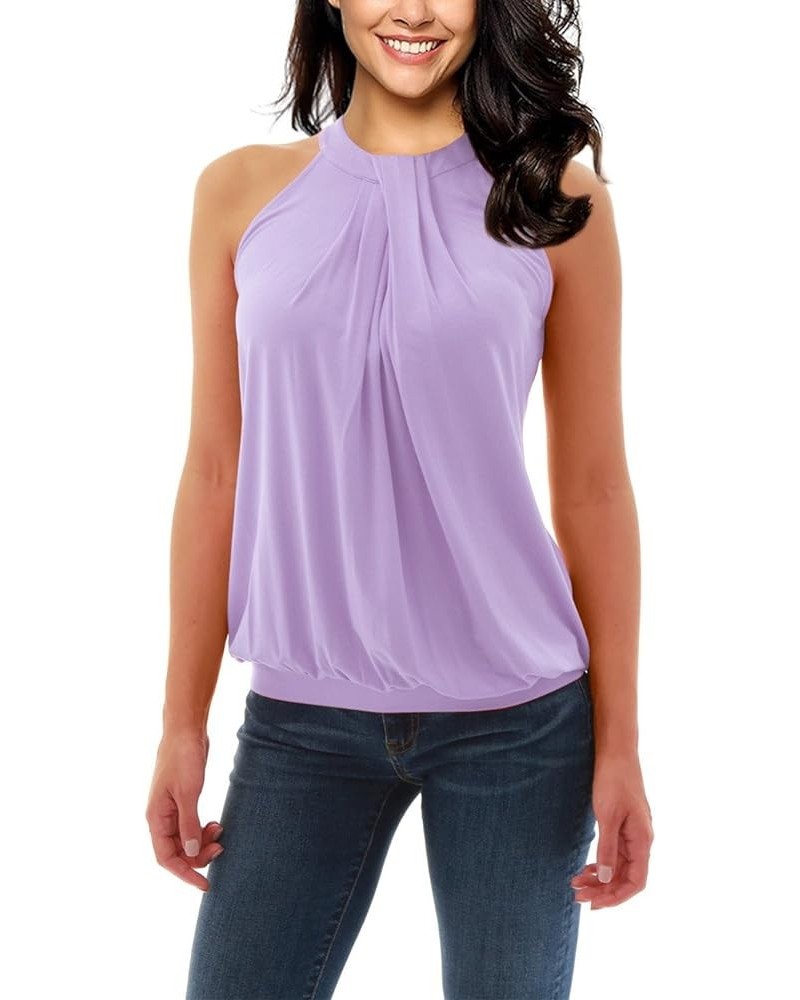 Women Sleeveless Halter Twisted Pleated Tank Top Blouse A1-halter Light Purple $11.59 Tanks