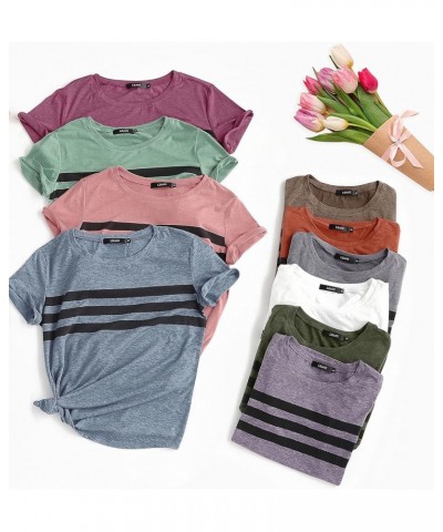 Women's Short Sleeve T Shirts Crewneck Striped Color Block Tunic Tops Loose Casual Summer Tee White $11.25 Tops