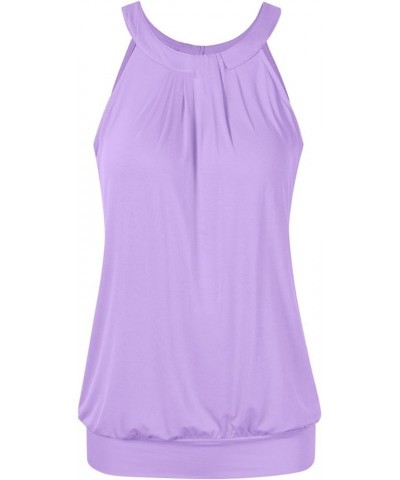 Women Sleeveless Halter Twisted Pleated Tank Top Blouse A1-halter Light Purple $11.59 Tanks