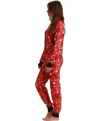 followme Womens Henley Thermal Onesie Buffalo Plaid and Tie Dye Red - Merry Christmas $15.00 Underwear