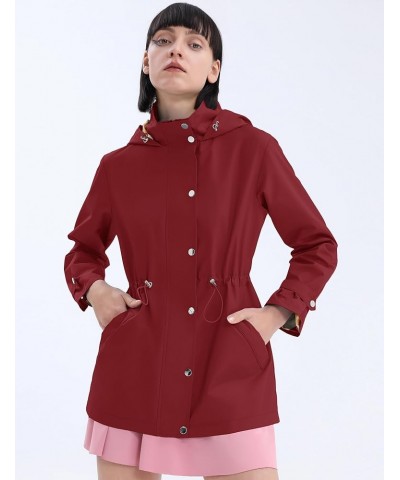 Rain Jacket for Women Waterproof Lightweight Hooded Raincoat for Hiking Travel Outdoor Wine Red-red and Yellow Diamond Plaid ...