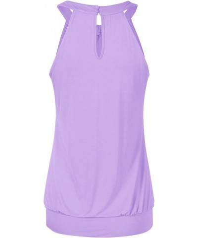 Women Sleeveless Halter Twisted Pleated Tank Top Blouse A1-halter Light Purple $11.59 Tanks