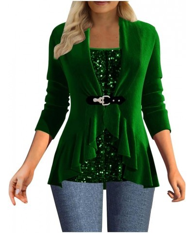 Sequin Tops for Women Long Sleeve Sparkly Tunic Shirt Draped Flowy Party Pullover Drawstring Hem Glitter Blouse W021-green $1...