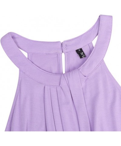 Women Sleeveless Halter Twisted Pleated Tank Top Blouse A1-halter Light Purple $11.59 Tanks