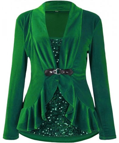 Sequin Tops for Women Long Sleeve Sparkly Tunic Shirt Draped Flowy Party Pullover Drawstring Hem Glitter Blouse W021-green $1...