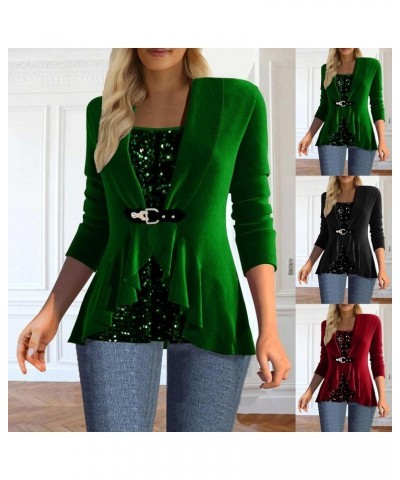 Sequin Tops for Women Long Sleeve Sparkly Tunic Shirt Draped Flowy Party Pullover Drawstring Hem Glitter Blouse W021-green $1...