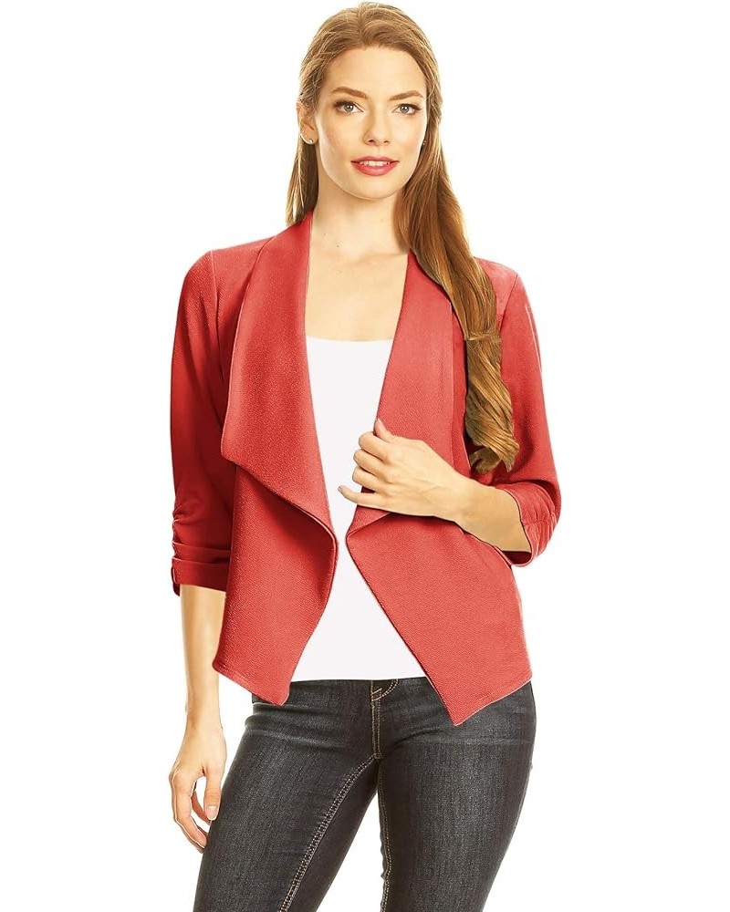 Women's Casual 3/4 Sleeve Open Front Cardigan Jacket Work Office Blazer with Plus Size Hbl00002 Rust $10.48 Blazers