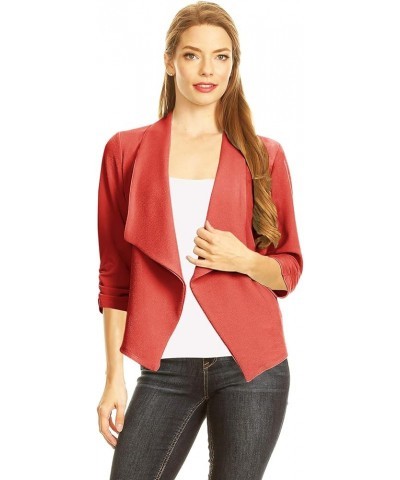 Women's Casual 3/4 Sleeve Open Front Cardigan Jacket Work Office Blazer with Plus Size Hbl00002 Rust $10.48 Blazers