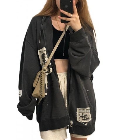 Y2k Zip Up Hoodie for Women Oversized Skull Skeleton Hooded Sweatshirt Aesthetic Graphic Casual Jacket Streetwear E Grey $18....