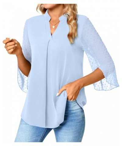 Women's Summer Dressy Chiffon Blouse Notch V Neck Petal Sleeve Tops Loose Casual Cute Shirts for Work Sd- Light Blue $11.00 B...