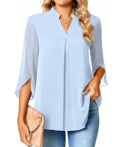 Women's Summer Dressy Chiffon Blouse Notch V Neck Petal Sleeve Tops Loose Casual Cute Shirts for Work Sd- Light Blue $11.00 B...