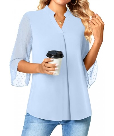 Women's Summer Dressy Chiffon Blouse Notch V Neck Petal Sleeve Tops Loose Casual Cute Shirts for Work Sd- Light Blue $11.00 B...