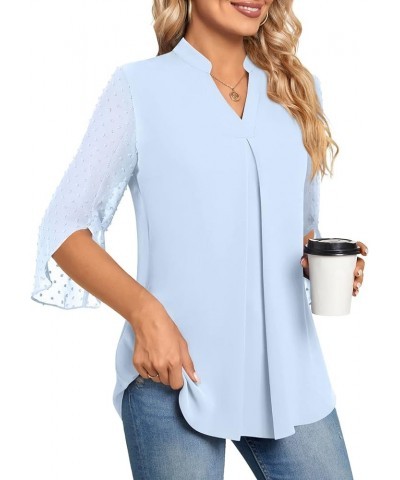 Women's Summer Dressy Chiffon Blouse Notch V Neck Petal Sleeve Tops Loose Casual Cute Shirts for Work Sd- Light Blue $11.00 B...