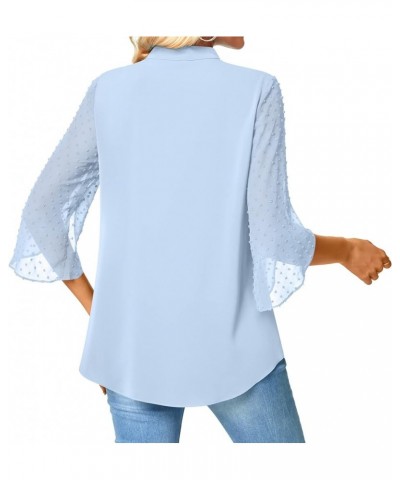 Women's Summer Dressy Chiffon Blouse Notch V Neck Petal Sleeve Tops Loose Casual Cute Shirts for Work Sd- Light Blue $11.00 B...