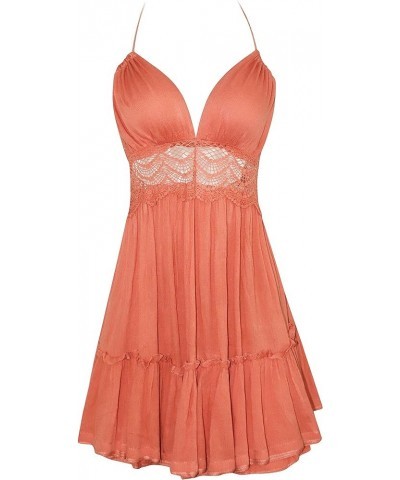 Women's Summer Ruffles V Neck Backless Beach Short Dresses Pink $18.54 Dresses