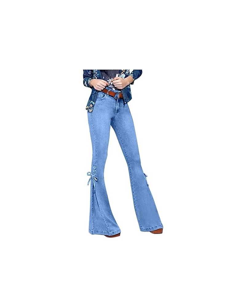 Lace-up Bell Bottom Pants Jeans for Women Mid Waisted Wide Leg Bootcut Slim Denim Pants Trousers (Small30.7W,Dark Blue) X-Sma...