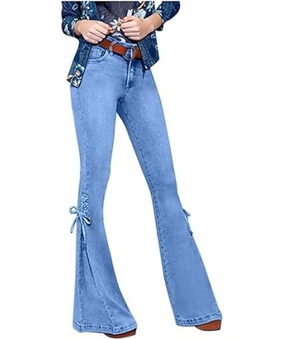 Lace-up Bell Bottom Pants Jeans for Women Mid Waisted Wide Leg Bootcut Slim Denim Pants Trousers (Small30.7W,Dark Blue) X-Sma...