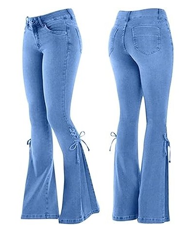 Lace-up Bell Bottom Pants Jeans for Women Mid Waisted Wide Leg Bootcut Slim Denim Pants Trousers (Small30.7W,Dark Blue) X-Sma...