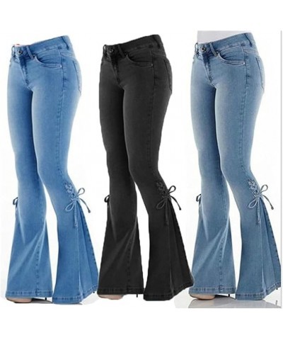 Lace-up Bell Bottom Pants Jeans for Women Mid Waisted Wide Leg Bootcut Slim Denim Pants Trousers (Small30.7W,Dark Blue) X-Sma...