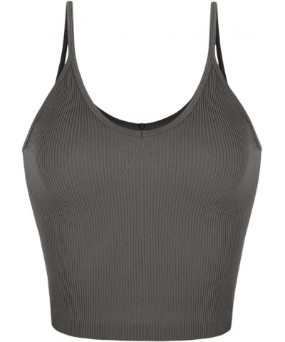 Women's Crop 4 Piece V-Neck Seamless Tank Ribbed Strappy Cropped Camisole Tops Charcoal-1 Pack $10.25 Tanks