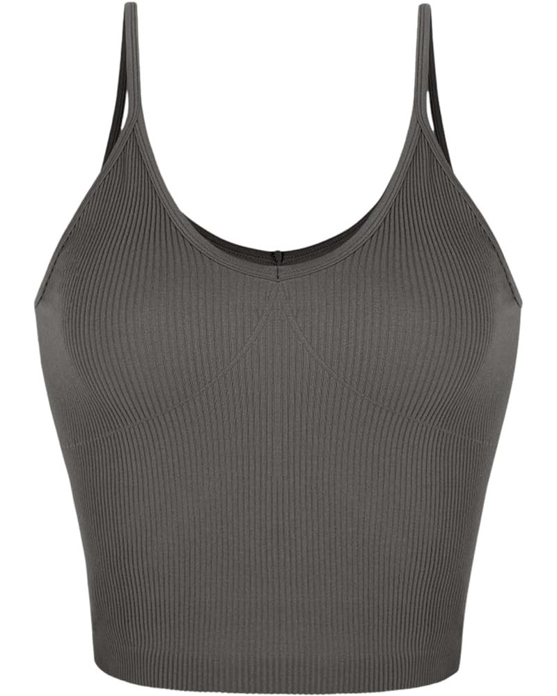 Women's Crop 4 Piece V-Neck Seamless Tank Ribbed Strappy Cropped Camisole Tops Charcoal-1 Pack $10.25 Tanks