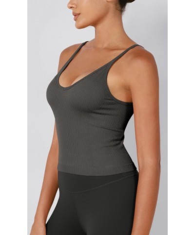 Women's Crop 4 Piece V-Neck Seamless Tank Ribbed Strappy Cropped Camisole Tops Charcoal-1 Pack $10.25 Tanks