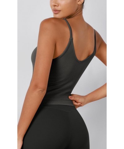 Women's Crop 4 Piece V-Neck Seamless Tank Ribbed Strappy Cropped Camisole Tops Charcoal-1 Pack $10.25 Tanks